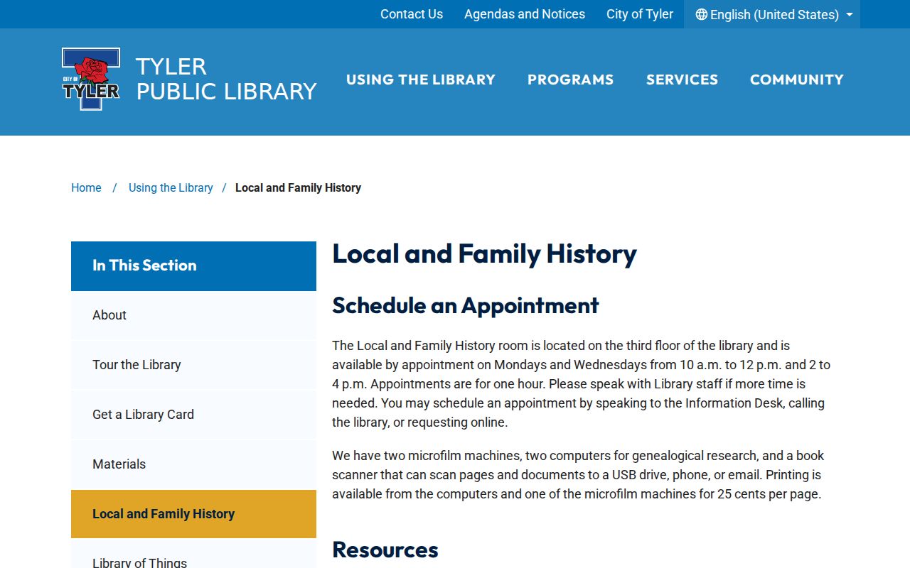 Tyler city directory research in the Tyler Public Library Local and Family History room