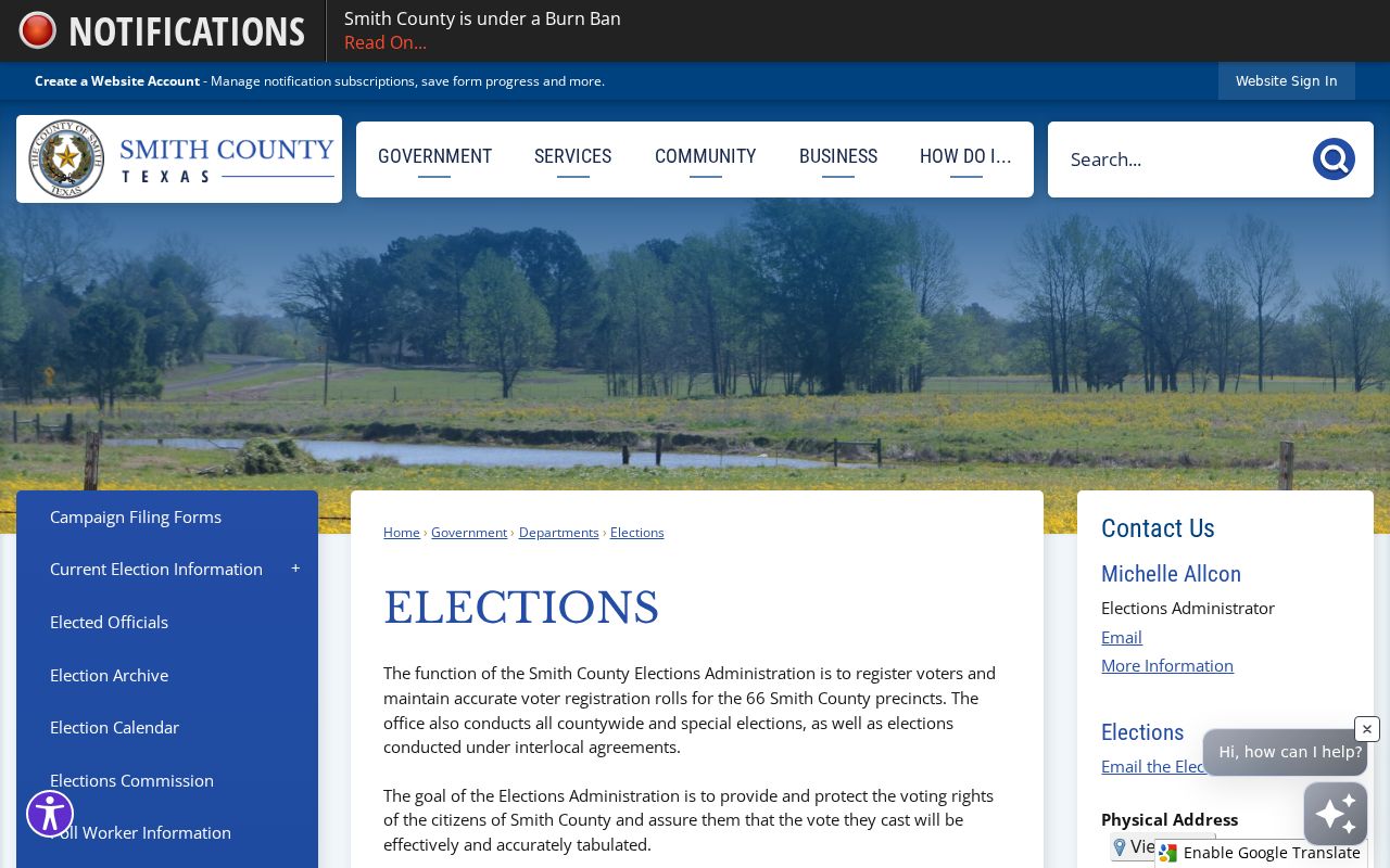 Tyler residents directory Smith County Elections Administration information