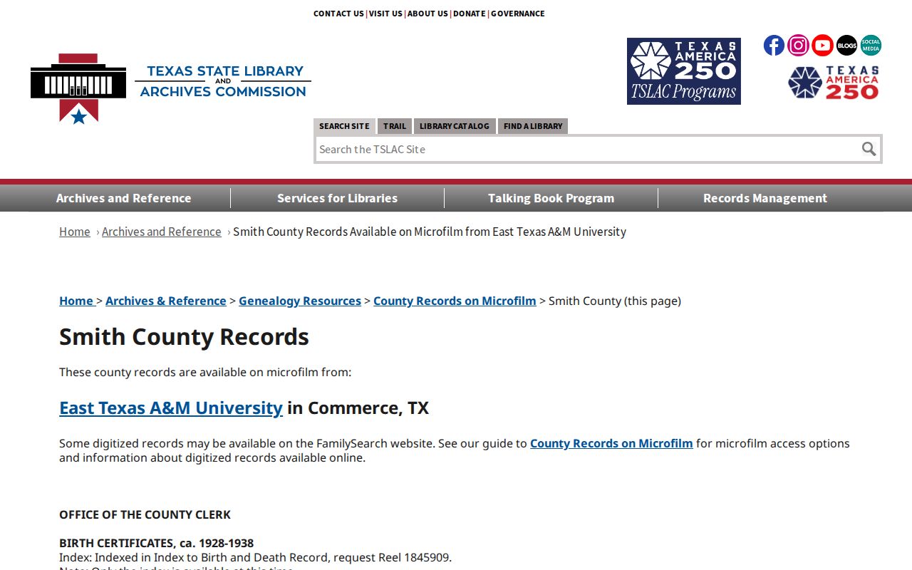 Tyler previous residents research through Smith County microfilm deed records