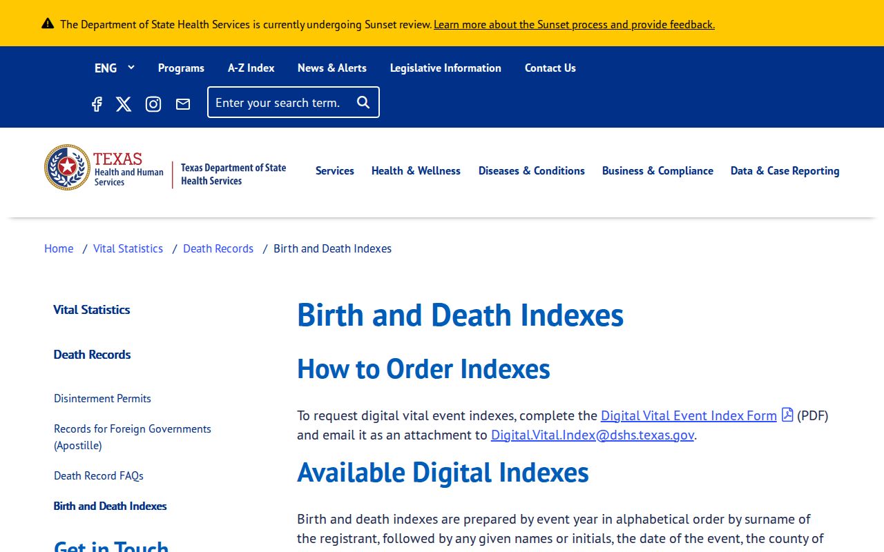 Tyler resident lookup Texas birth and death index page