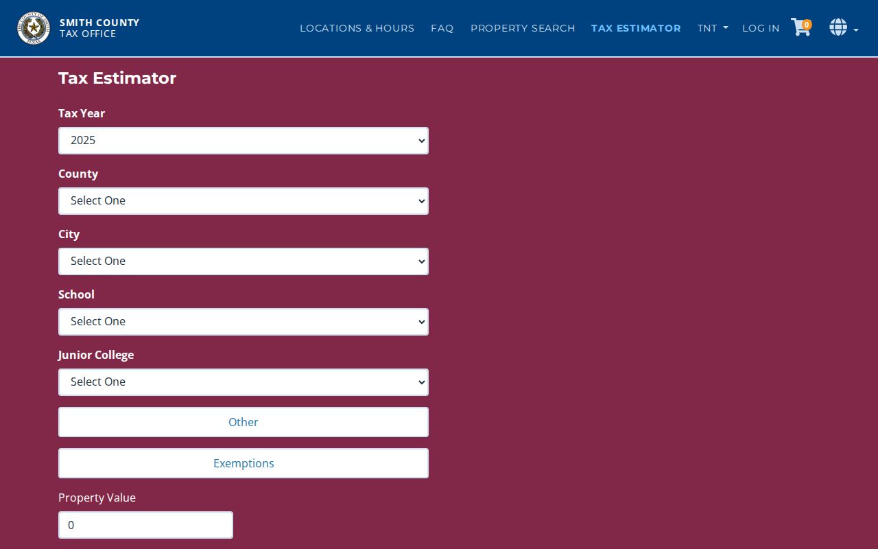 Tyler ZIP code directory Smith County tax estimator search